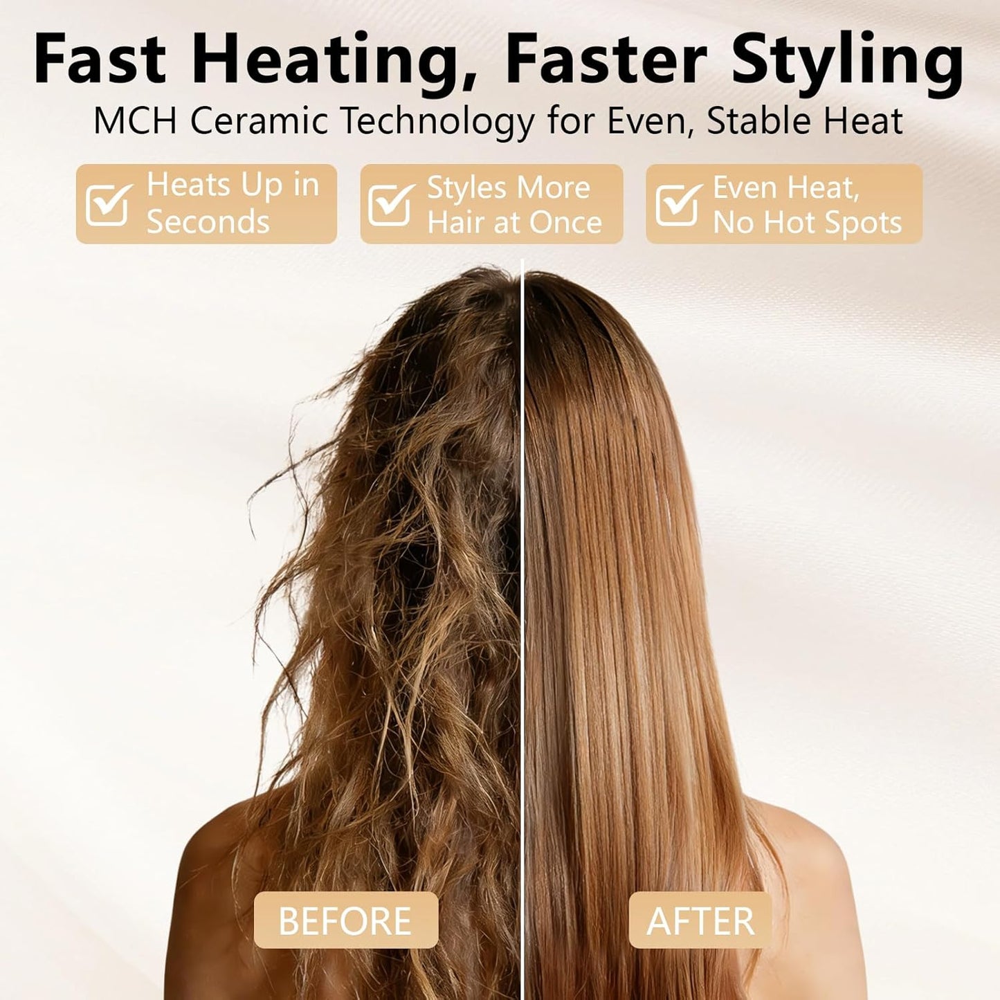Go Brush Pro Cordless Hair Straightening Brush - 2026 Upgrade, 4 Temp Settings, Fast Heat | Frizz-Free Styling (Beige)