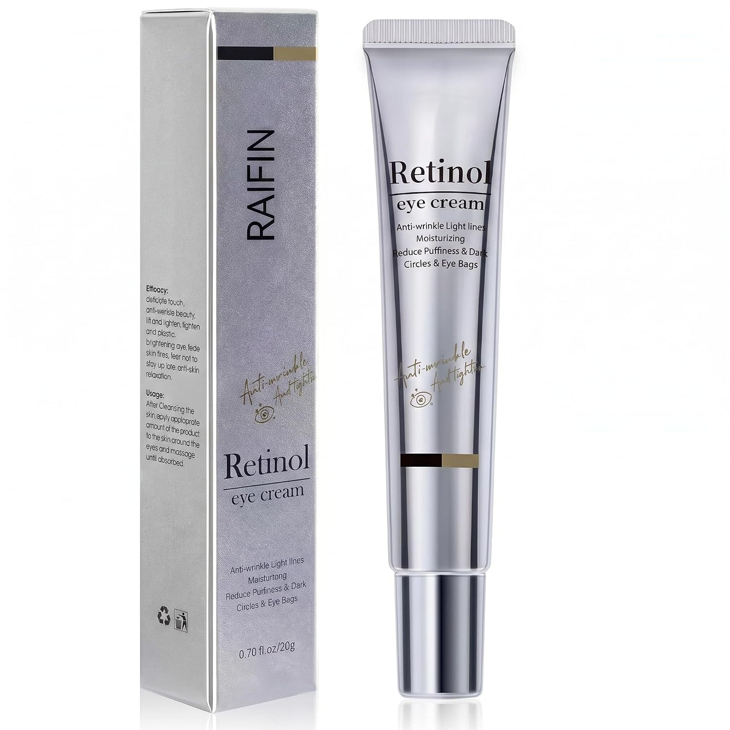 Retinol Under Eye Cream - Anti-Aging Treatment for Dark Circles & Puffiness | Collagen & Hyaluronic Acid, 15ml Silver