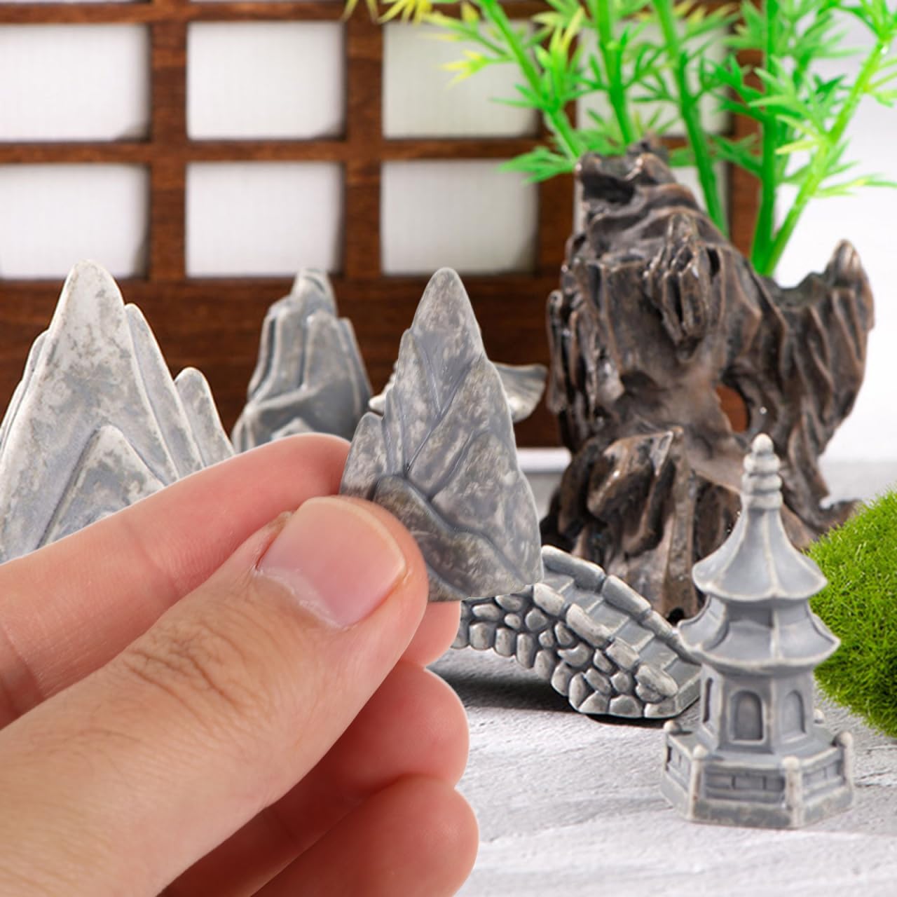 POPETPOP 13 Pcs Miniature Asian Decor, Mini Figurines Stone Pagoda, Japanese Lantern Style for Fish Tank Aquarium & Asian Garden Decor