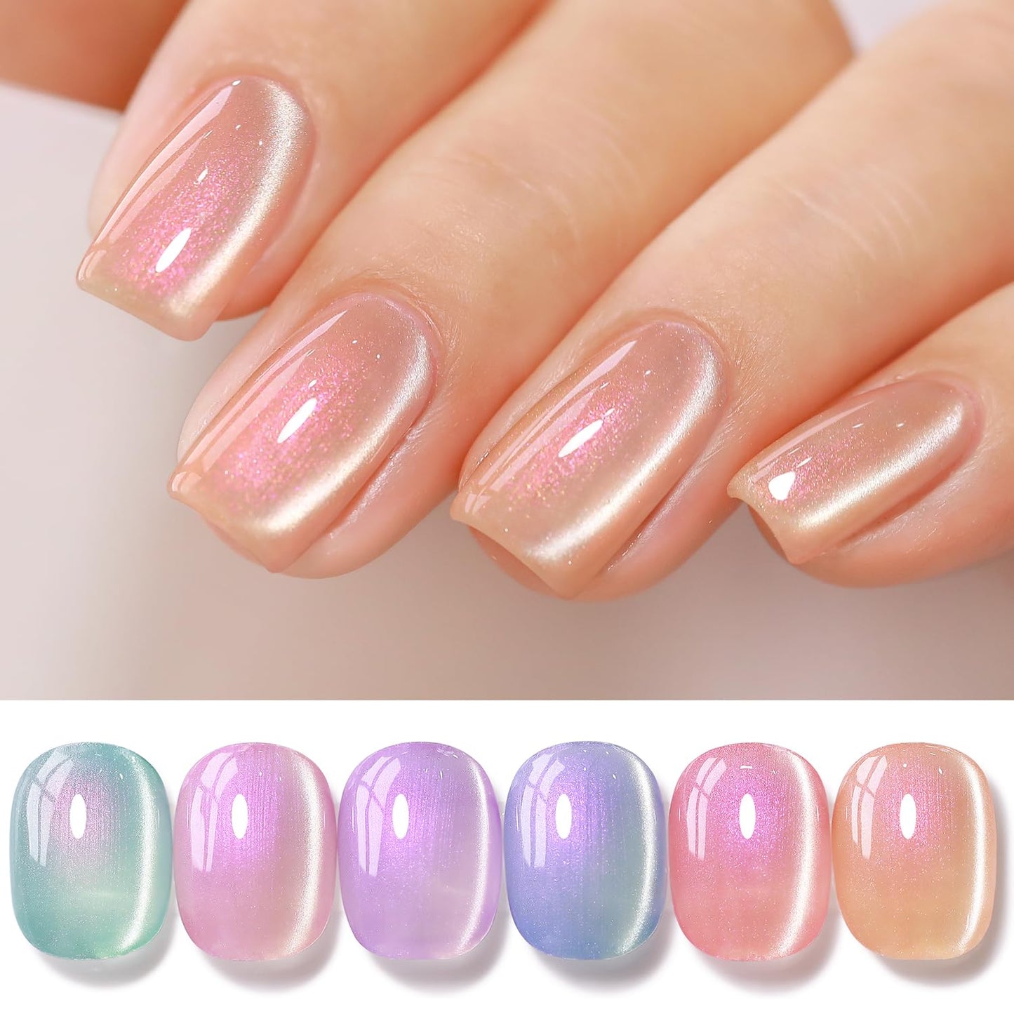Cat Eye Gel Polish Set - 6 Shimmering Colors with Magnetic Holographic Effect | UV Nail Art Kit