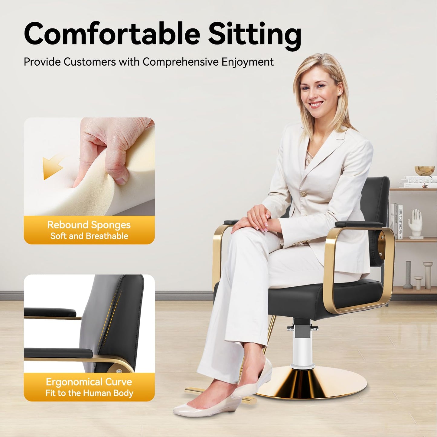 NenoBeo Salon Chairs for Hair Stylist,Modern Freestanding Salon Chair,360° Rotatable & Height Adjustable,440lbs Load Capacity,for Hair Salon,Beauty Salon,Barber Shop (Silver)