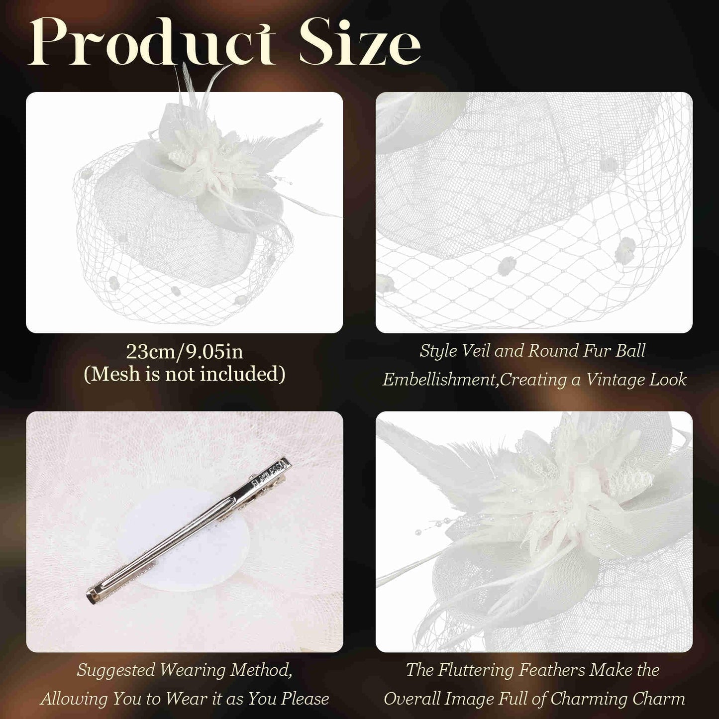 Masedy Fascinators Hats for Women Tea Party Hat Feather Mesh Headband Vintage Lace Headwear Veil Hair Clip Church White