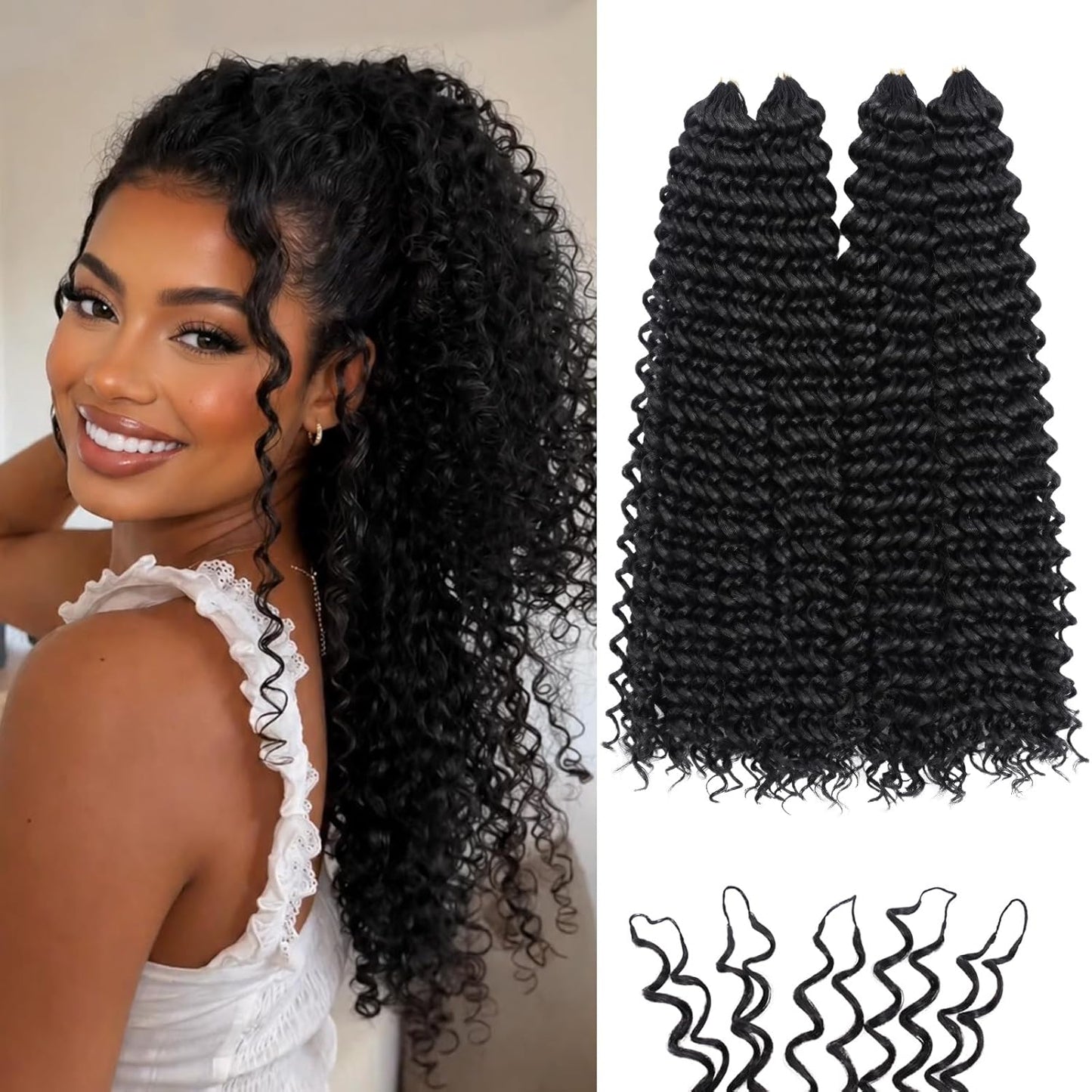 Feather Crochet Hair Extensions for Black Women - Jerry Curl Knotless Synthetic 14 Inch | 100 Strands Black