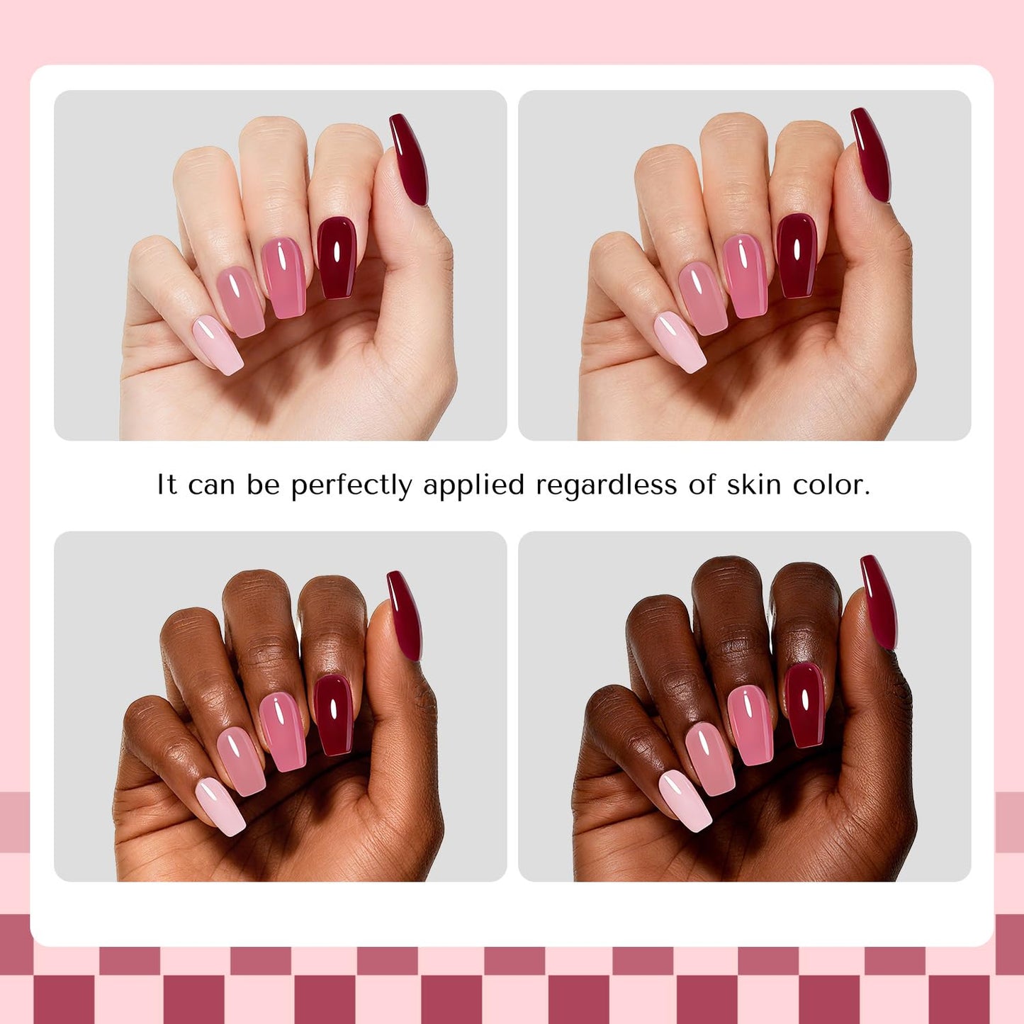 Pink Nail Polish Set - 4 Glossy Shades for Natural Nails | DIY Manicure Gift for Women