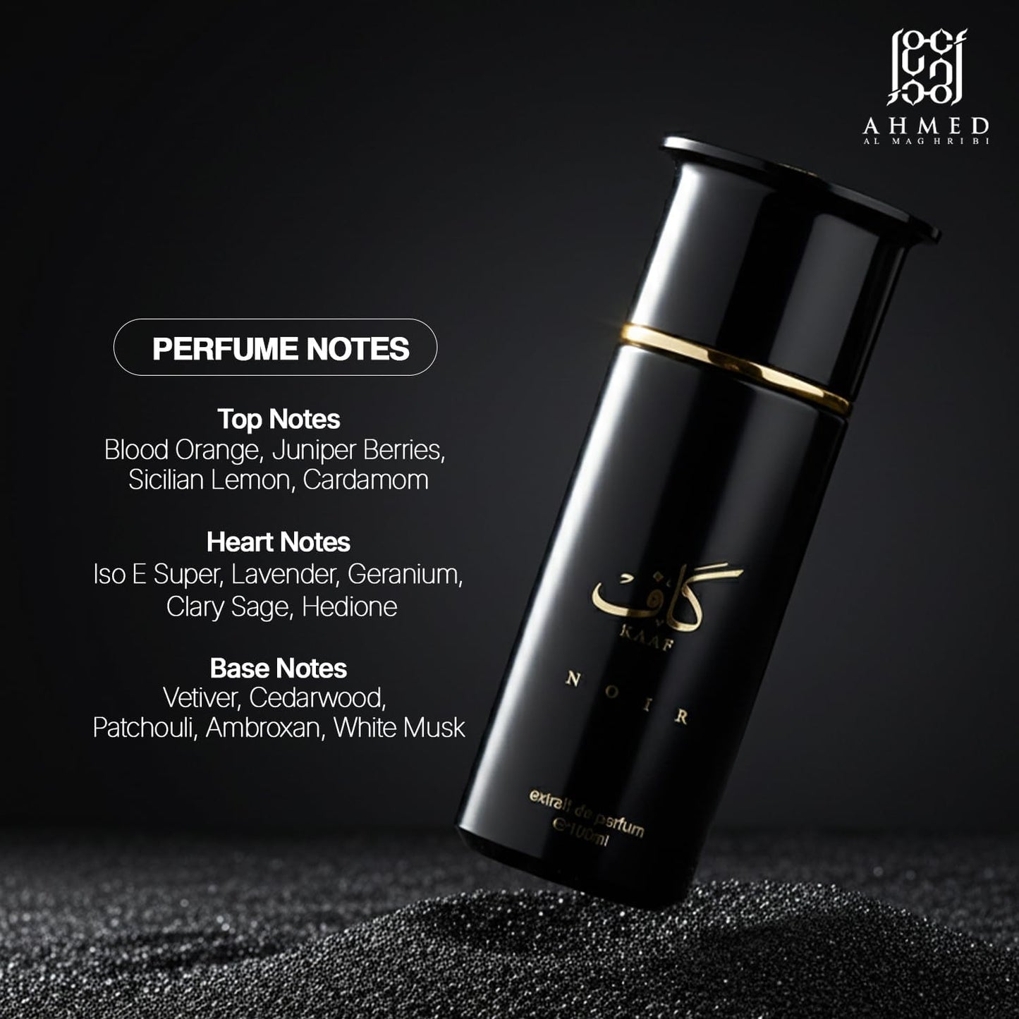 **Kaaf Noir Extrait De Parfum - Luxury Unisex Long Lasting Perfume | Citrus Woody Aromatic Fragrance with Vetiver, Lavender, Musk - 3.4 Oz**