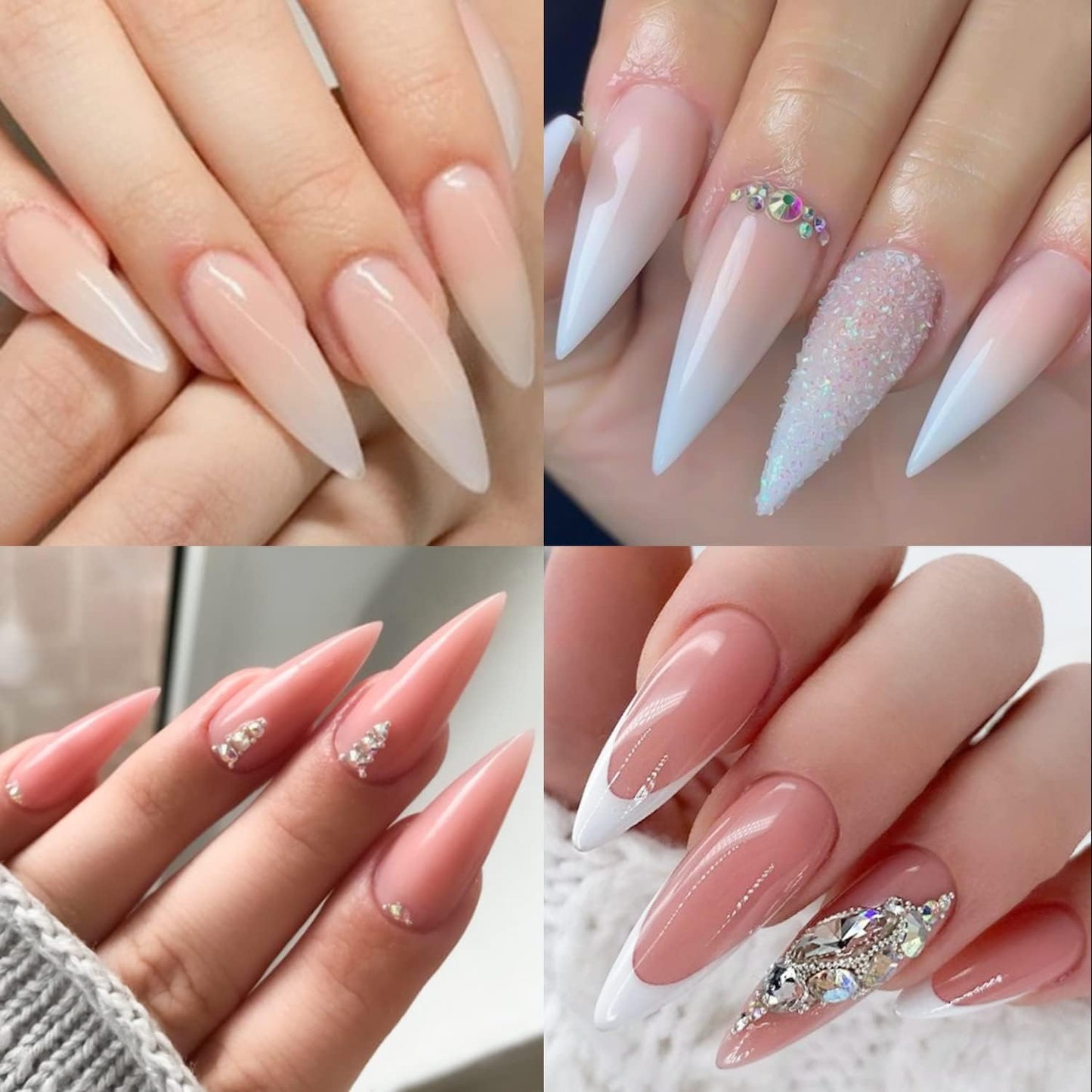 Long Stiletto Nail Tips - 504PCS Full Cover Pre-Etched Almond Clear Fake Nails | Sturdy Acrylic for DIY Extensions, 12 Sizes