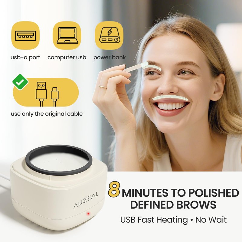 AUZEAL Mini Face Waxing Kit for Women, Facial Waxing Kit for Hair Removal, Eyebrow & Lip Wax Kit with 100g Beads, 50 Applicators, USB Fast Heat, Smart Constant Temp, Portable Size for Home & Travel
