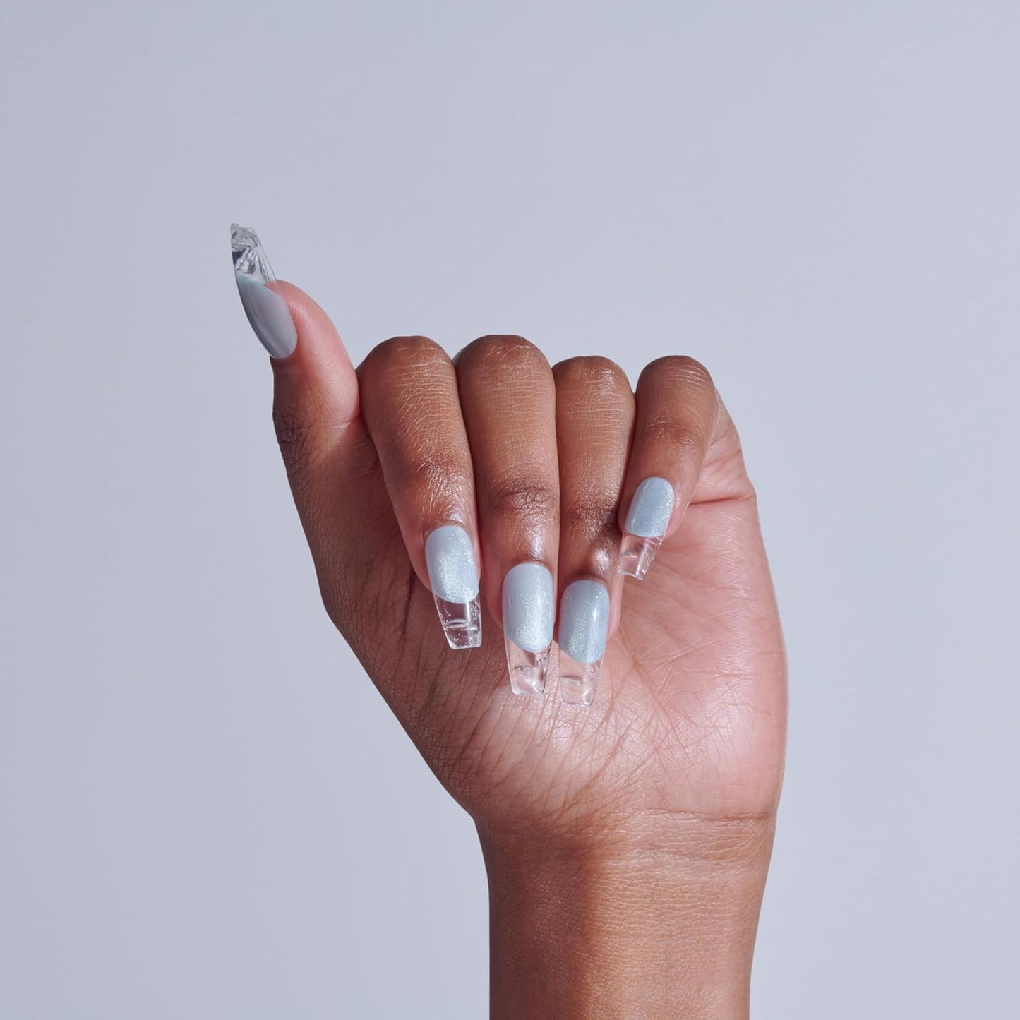 Press On Nails - Seraphic Blue Coffin Shape with Glue & Accessories | Long Size, 32 Nails Included