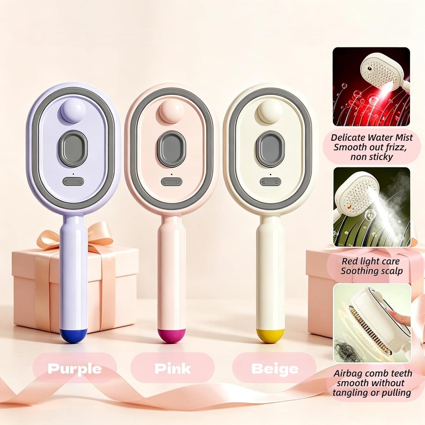Electric Spray Air Cushion Massage Comb Electric Spray Hair Brush 2026 Electric Steaming Massage Hair Care Brush Rechargeable Detangling,for Reduce Frizz Nourishes Hairs Anti-Static (Beige)