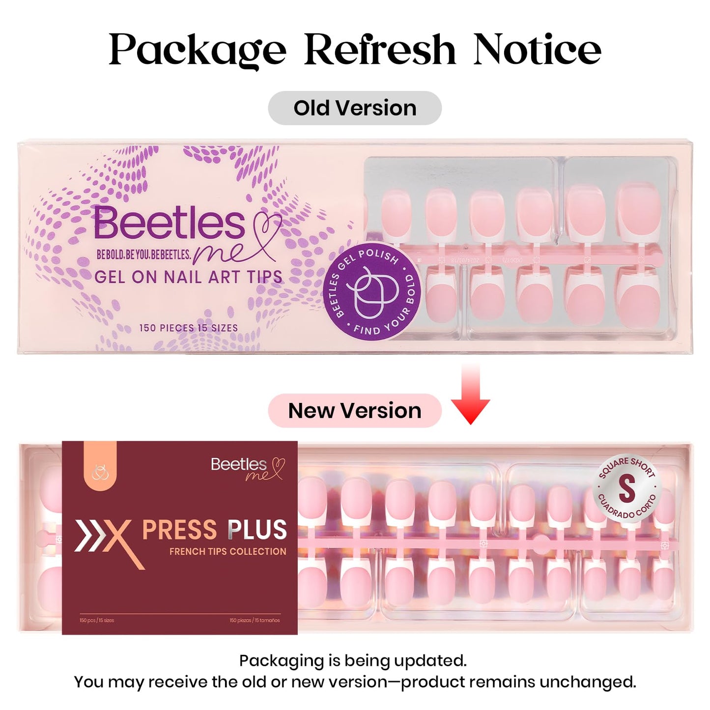Beetles French Tips Press On Nails: 224 Pcs Pink Short Almond Press On Nails, Reusable Acrylic Nail Tips Soft Gel Nail Tips False Nails Art DIY for Women,16 Sizes