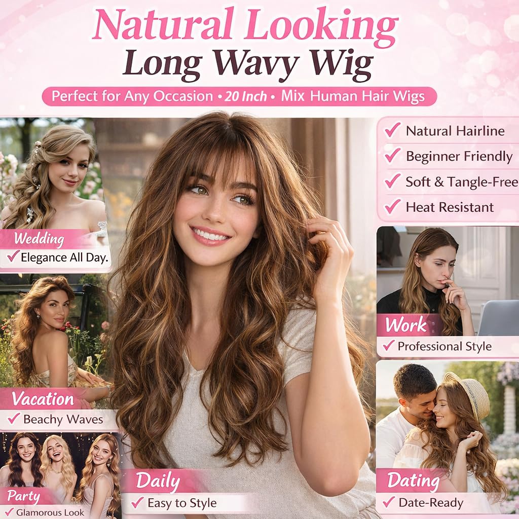 Hair Toppers for Women - 20 Inch Hand-Tied Breathable Clip-In Human Hair Pieces | Dark Brown Wispy Bangs