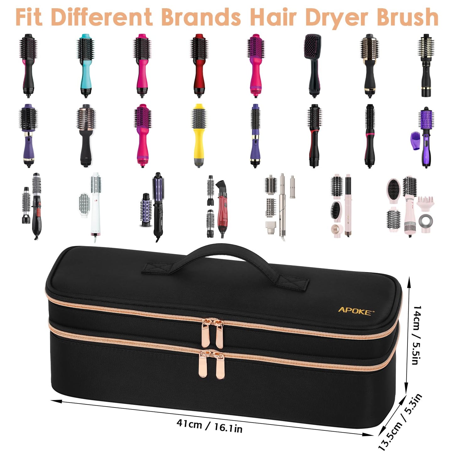 APOKE Double Layer Travel Case Compatible with Revlon One Step Hair Dryer Brush Original 1.0 & Plus 2.0, Portable Lightweight Carrying Case Storage Bag for All Brand Hot Tools Volumizer Hot Air Brush