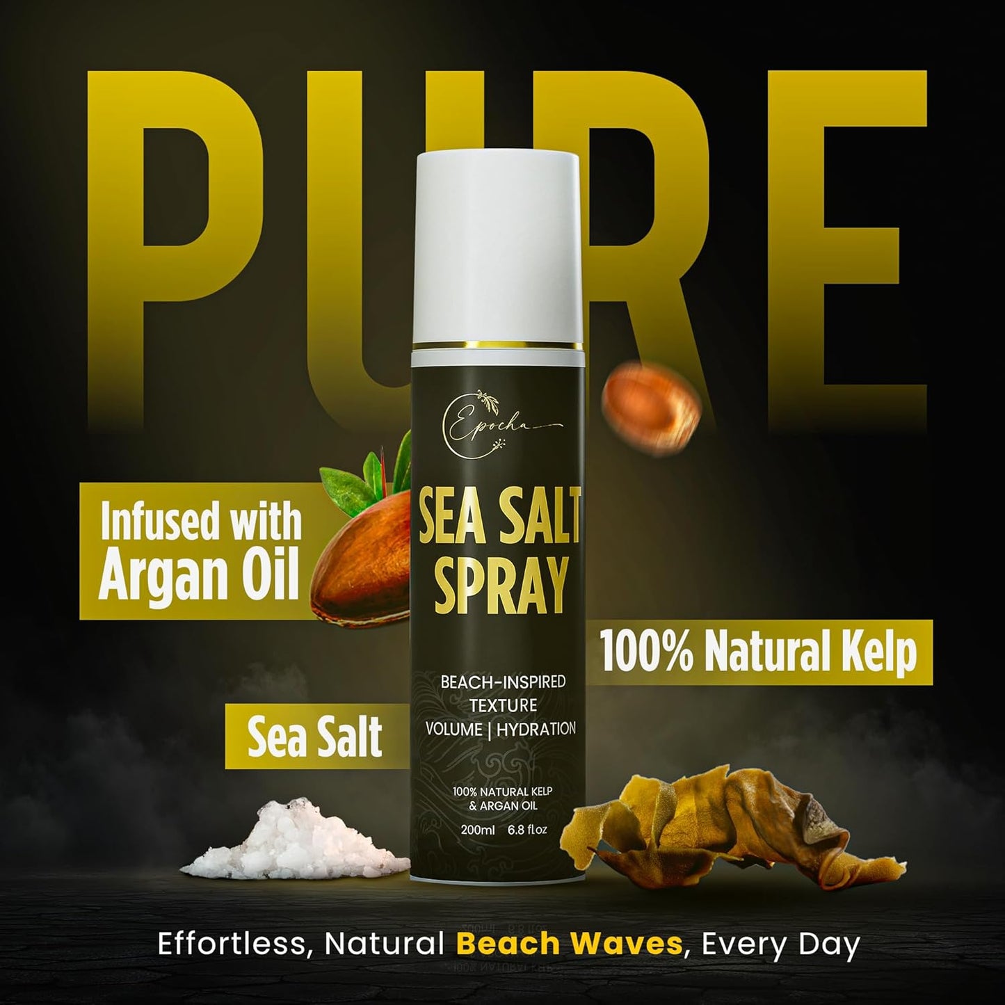Epocha Sea Salt Hair Spray - 100% Natural Kelp & Argan Oil - Texturizing Beach Waves & Volume | 6.8oz