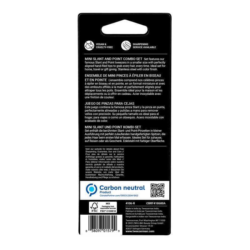Tweezerman Mini Slant and Point Tip Tweezer - Tweezers Set for Eyebrows, Travel Tweezers for Eyebrows, Facial Hair