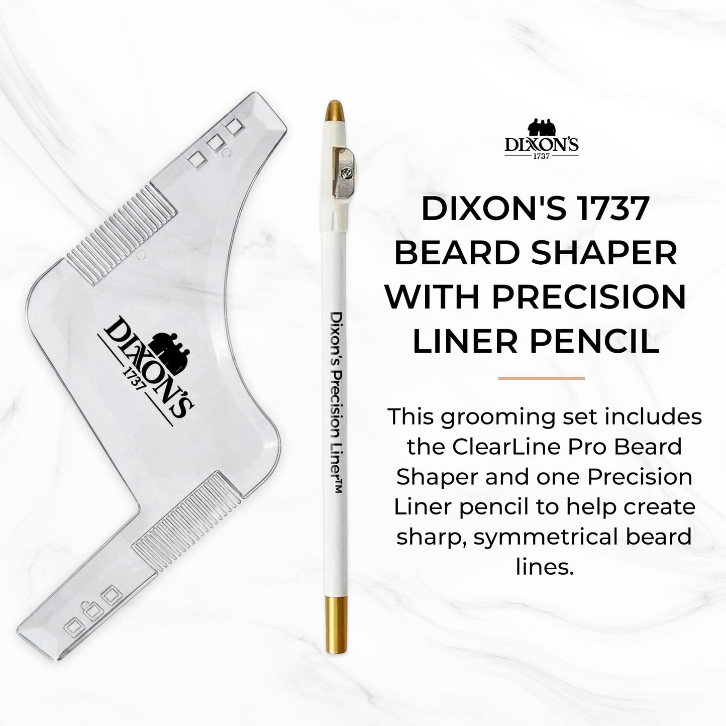 Dixon's 1737 Clear Line Pro Beard Shaper Tool for Men with Precision Liner Pencil, Transparent Beard Line Up Guide Template with Comb Edges Neckline and Cheek Line Trimming