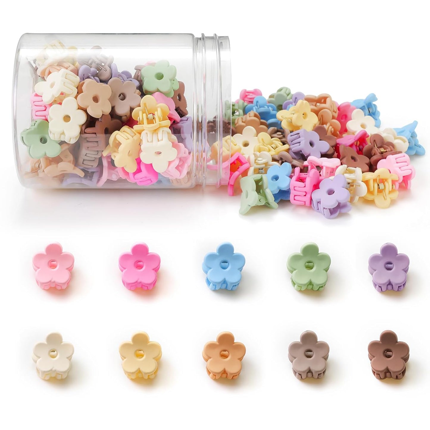 Small Flower Hair Clips - 100PCS Mini Claw Clips for Toddlers & Teens | Cute Neutral Colors