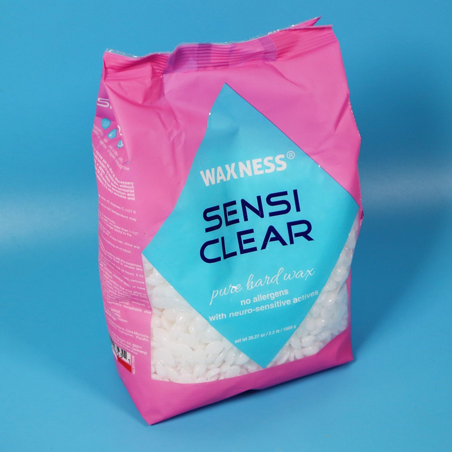 Waxness Sensi Clear Pure Hard Wax Beads 2.2 lb (1kg) – Rosin-Free Stripless Clear Hard Wax with Neuro-Active Comfort Complex for Face & Body – Made in Italy