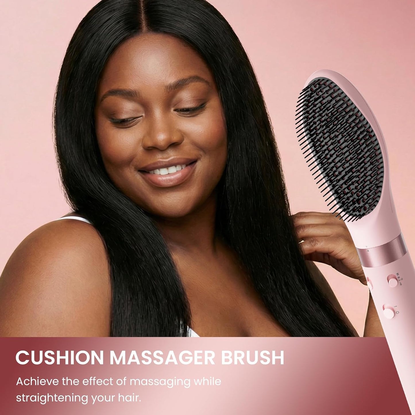 Dual Voltage Hair Dryer Brush - 5 in 1 Hot Air Styler with Auto Wrap Curlers | Fast Drying, Volumizing, Peach Pink