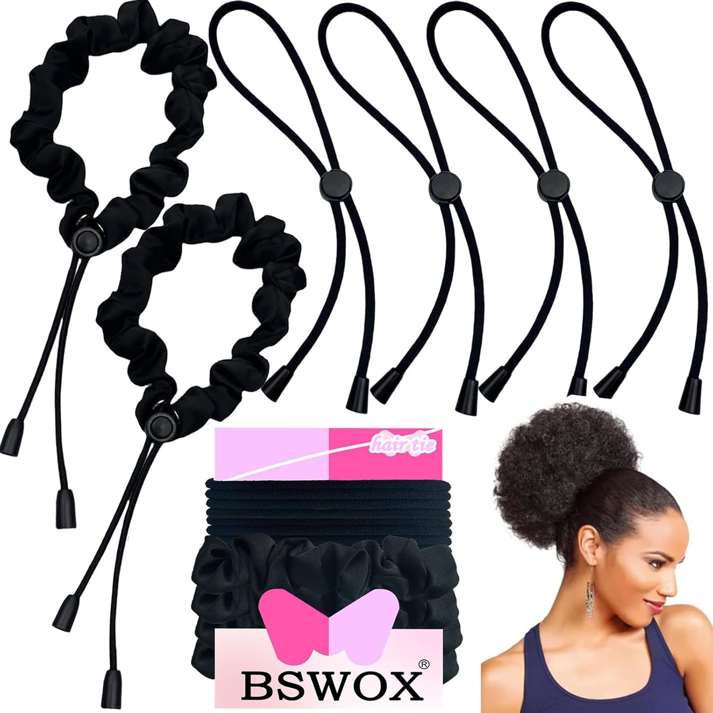 Adjustable Afro Puff Hair Ties - Extra Large Satin Scrunchies for Thick Curly Hair | No Damage, Oversized Design