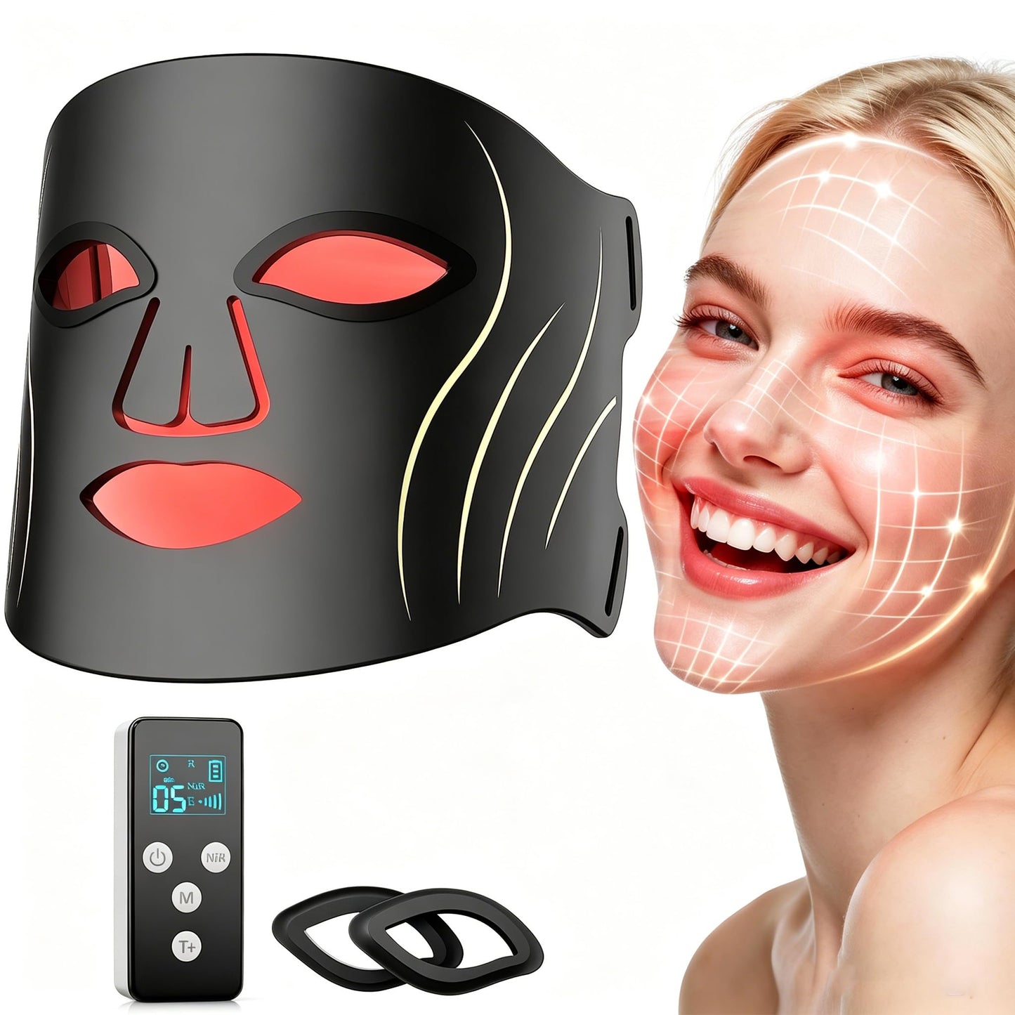 Avvnee FDA-Cleared Red Light Therapy for Face, 4 Modes Red Light Mask for Wrinkles & Skin Texture, LED Face Mask with 850nm NIR, Red, Blue & Amber Light for Glowing Skin, 240 LEDs, 3000mAh Timer