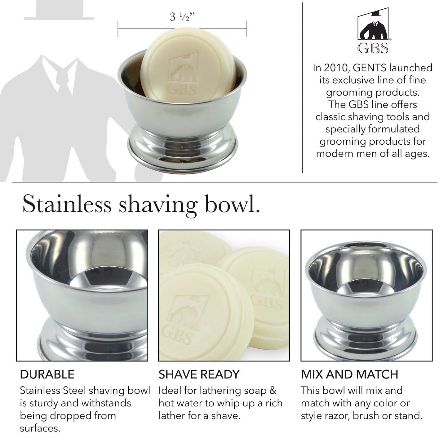 G.B.S Shaving Set, Long Handle Non-slip Knurled Razor Stand Shaving Brush, Shaving Bowl with G.B.S Natural Soap, 5 Blades