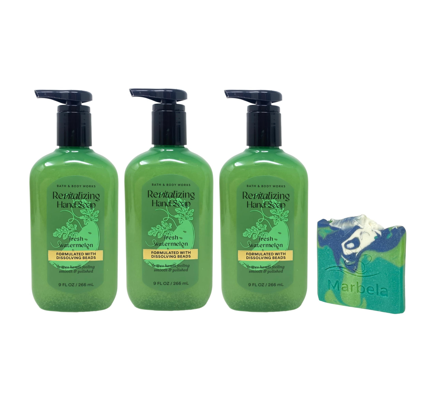 Bath & Body Works Fresh Watermelon 3 Revitalizing Gel Hand Soap with an Aloe Vera Sample Soap