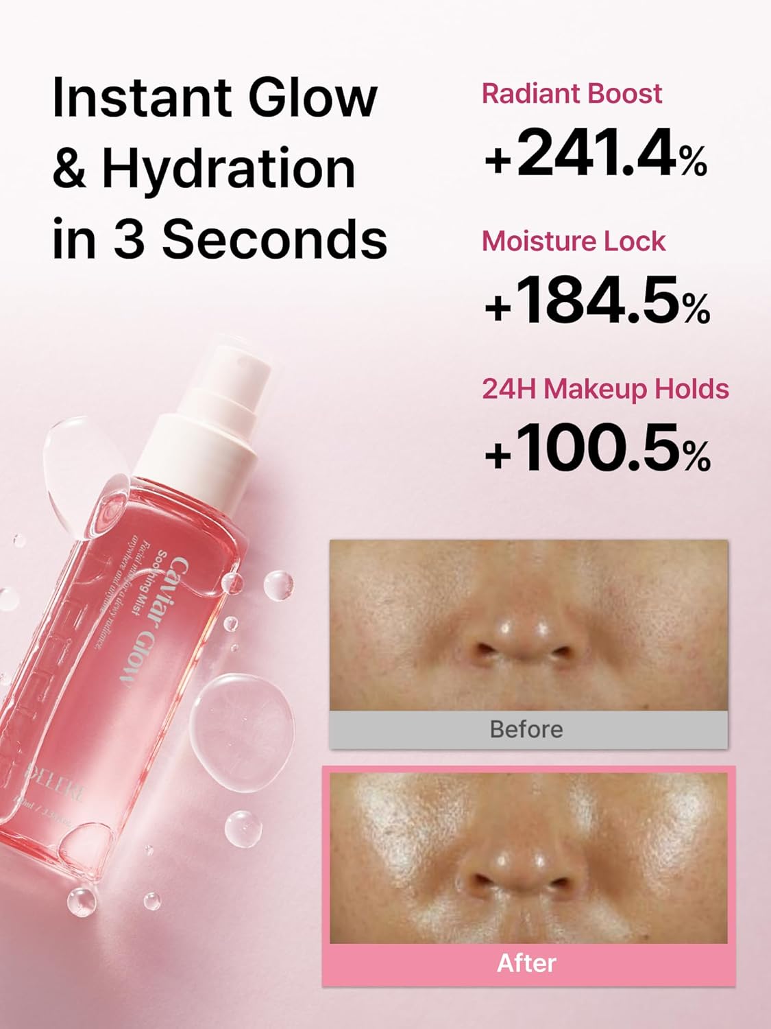 Caviar Glow Soothing Mist - Korean Glass Skin Spray Serum with 5% Caviar & Squalane | Anti-Aging Collagen Booster, 3.4oz