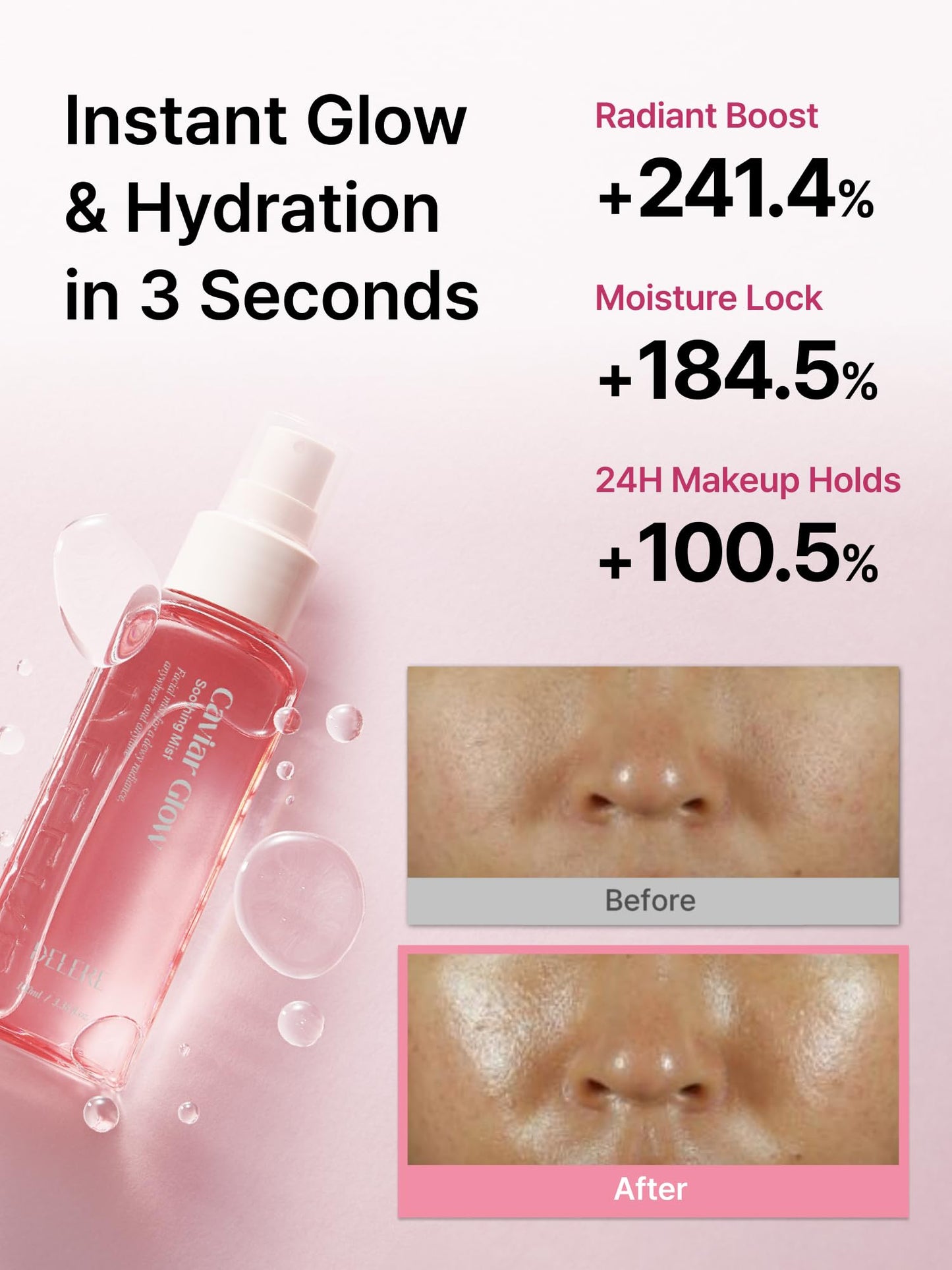 Delere Caviar Glow Soothing Mist | Korean Glass Skin Spray Serum with 5% Caviar & Squalane - Instant 3-Second Radiance & Makeup Setting – Anti-Aging Collagen Booster for Sensitive Skin, 3.4oz