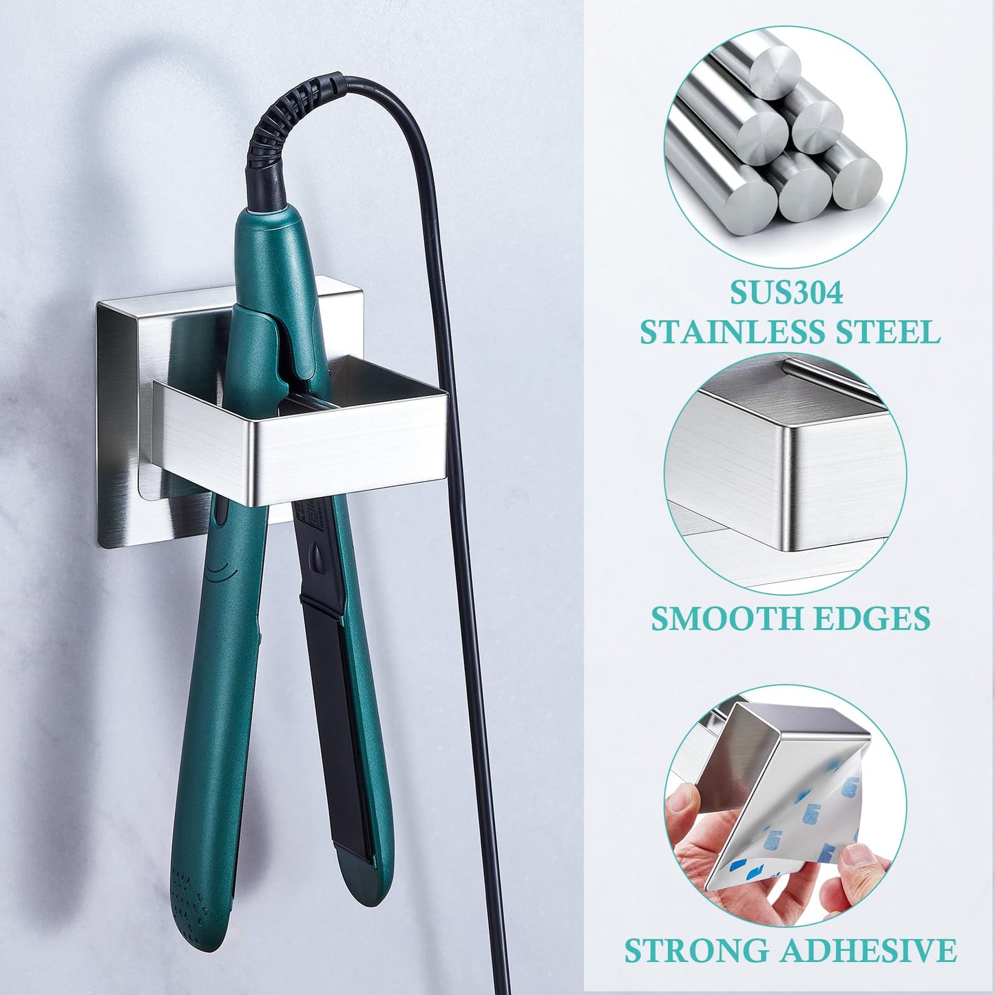 Straighteners Holder Wall Mounted Curling Iron Holder Metal Hair Dryer Holder for Curling Wands Accessories Adhesive Hair Tool Organizer Flat Iron Holder for Bathroom Barber Shops Vanity (Sliver)