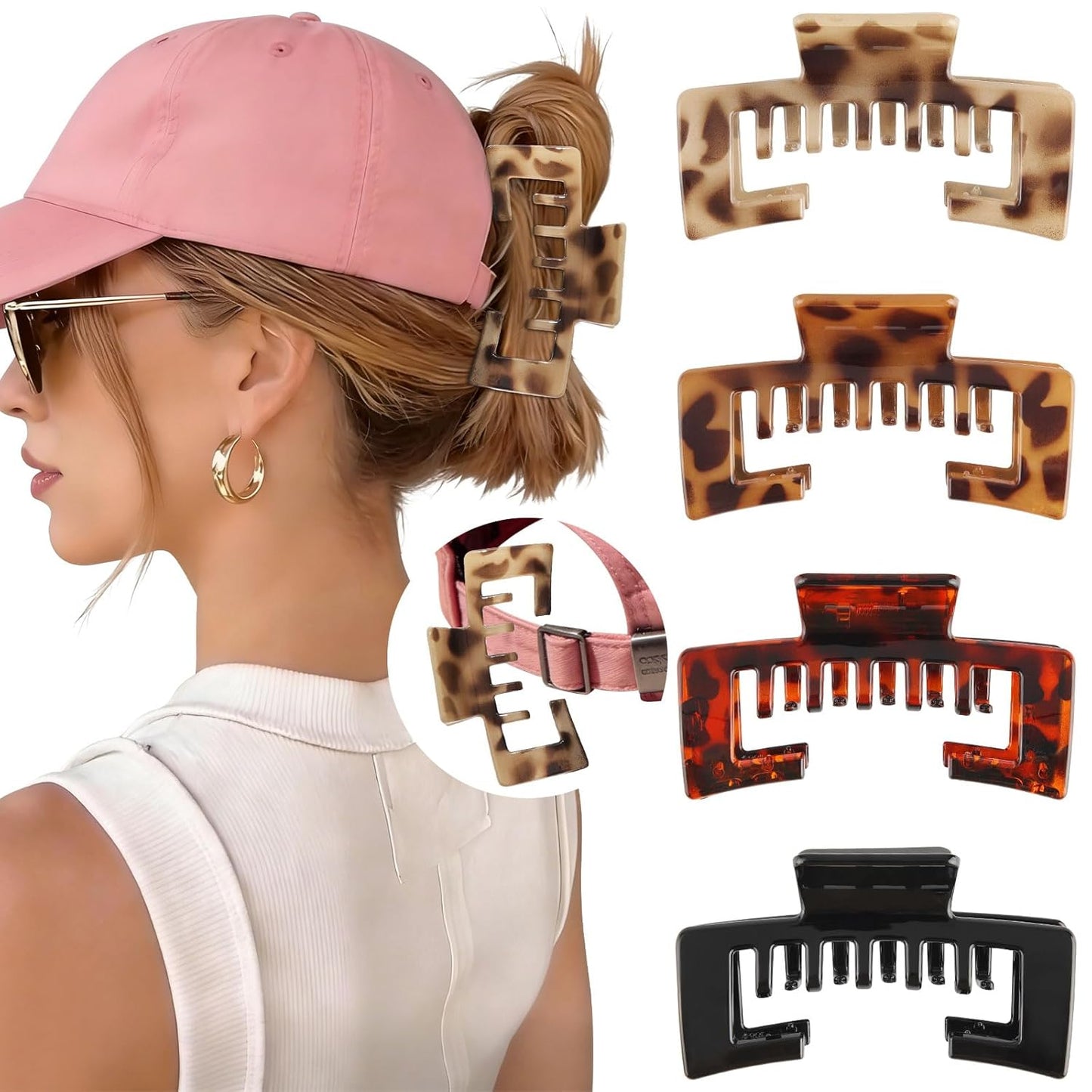 Hat-Friendly Claw Clips for Baseball Caps - 4 Pcs Hair Accessories for Thick Hair | Stylish Trucker Hat Clips