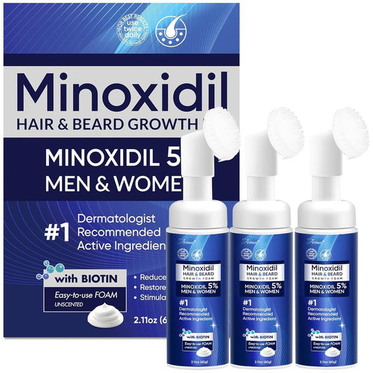 Minoxidil Foam for Men & Women | Hair Growth Treatment with Biotin & Castor Oil | 180ML - 3 Packs