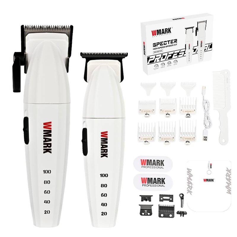 WMARK Professional 9000 RPM Hair Clipper & Trimmer Set for Men & Barbers - Zinc Alloy, Ergonomic Design, Complete Accessories, Gift Box NG-8632KIT