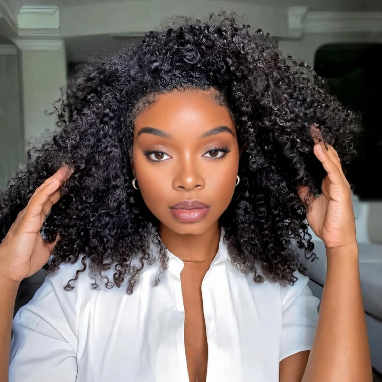Kinky Curly Half Wig - 250% Density Human Hair | Glueless, Beginner-Friendly 20 Inch Flip Over Design