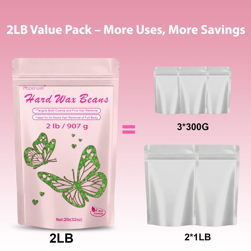 AUPERWEL 2lbs Wax Beads with Coarse Hair Formula, Hard Wax Beads for Hair Removal and Sensitive Skin, Hard Wax Beans for Bikini, Brazilian, Legs, Underarms, Chest, Full Body Waxing(Natural Aloe)