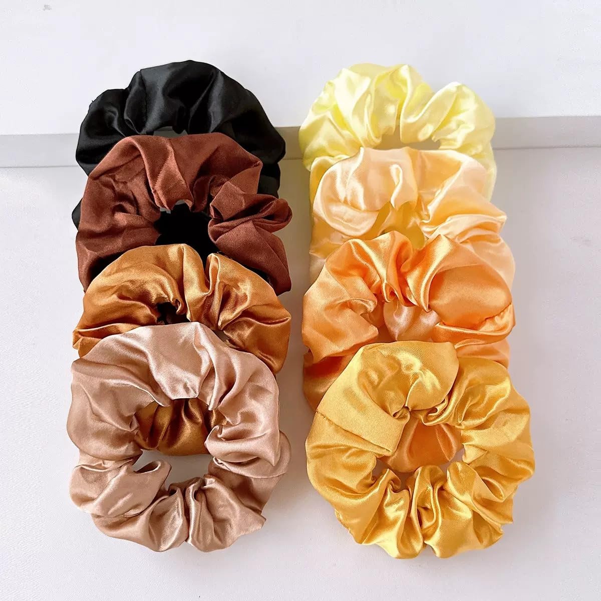 Satin Silk Scrunchies - 8 Pcs Soft Hair Ties for Women | Yellow & Green Hair Accessories