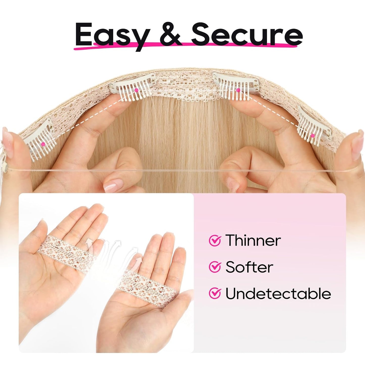 Invisible Wire Hair Extensions - Thinner Softer Lace Weft, 12" Short Straight Clips | Ash Blonde with Highlights