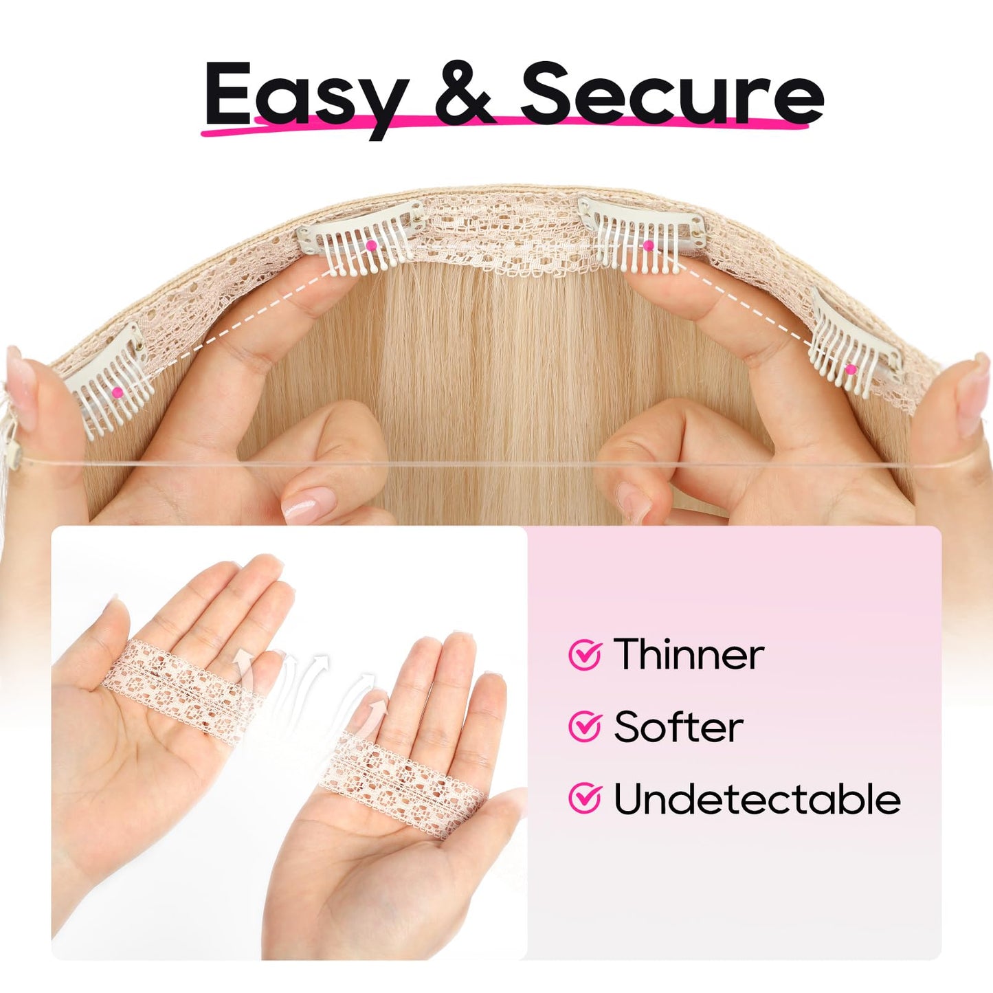 REECHO Invisible Wire Hair Extensions with Thinner Softer Lace Weft 12" Short Straight Clips in Secret Hairpiece for Women 12 Inch (Pack of 1) - Ash Blonde with Highlights