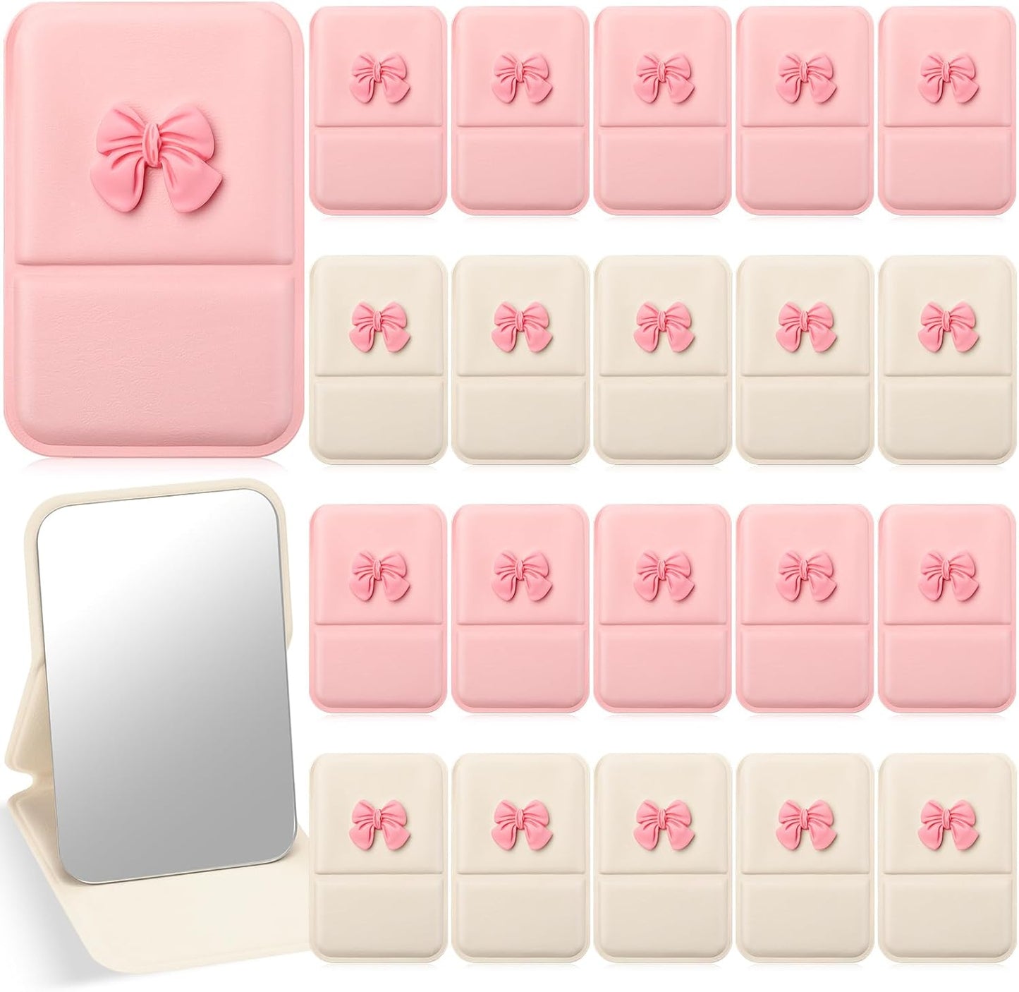 Amyhill Mini Folding Heart Mirror - 24 Pcs Compact Mirrors for Women | Pastel Pink Gift Set for Birthdays & Celebrations