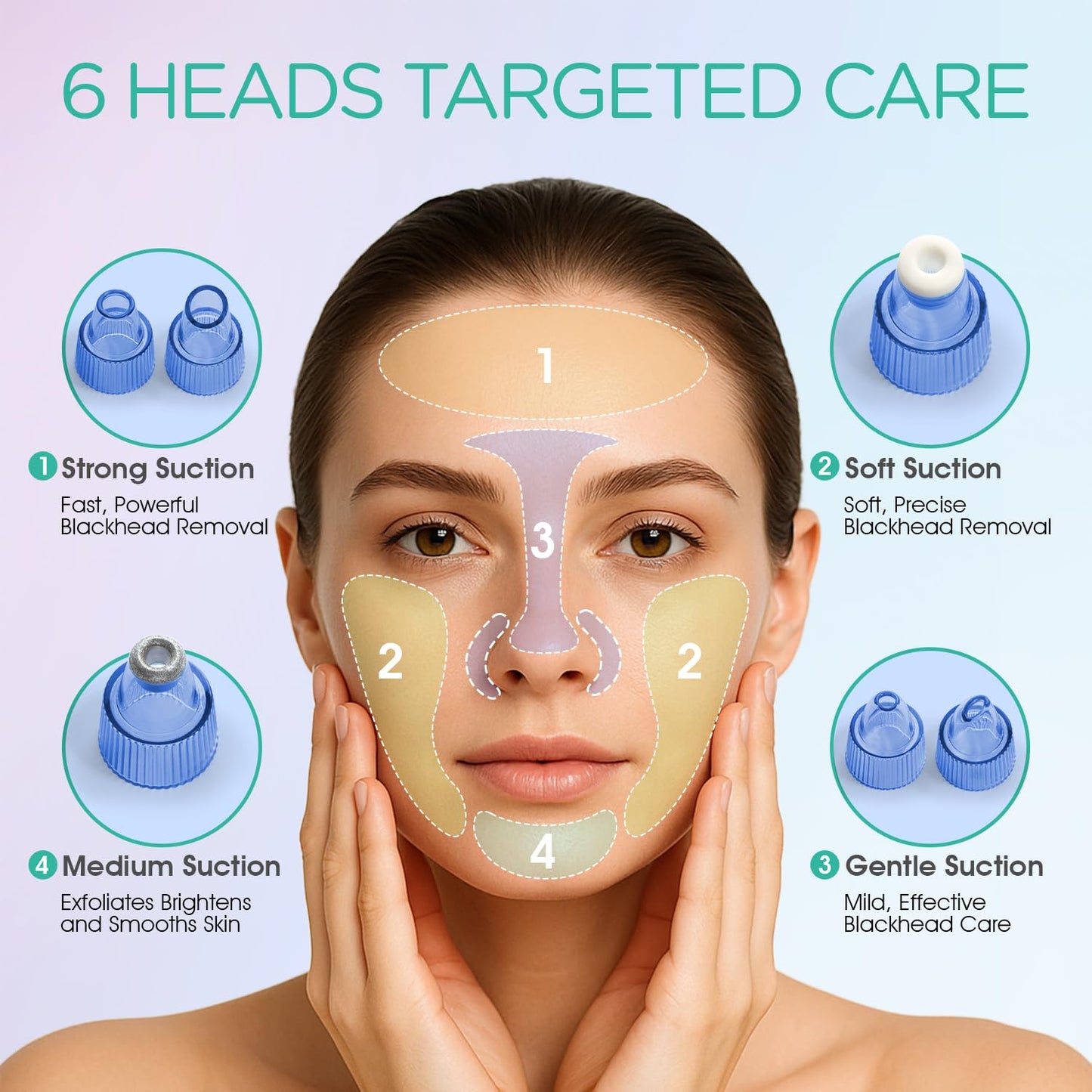 Blackhead Remover Pore Vacuum - Electric Face Cleaner with 6 Suction Heads for Acne & Whitehead Removal
