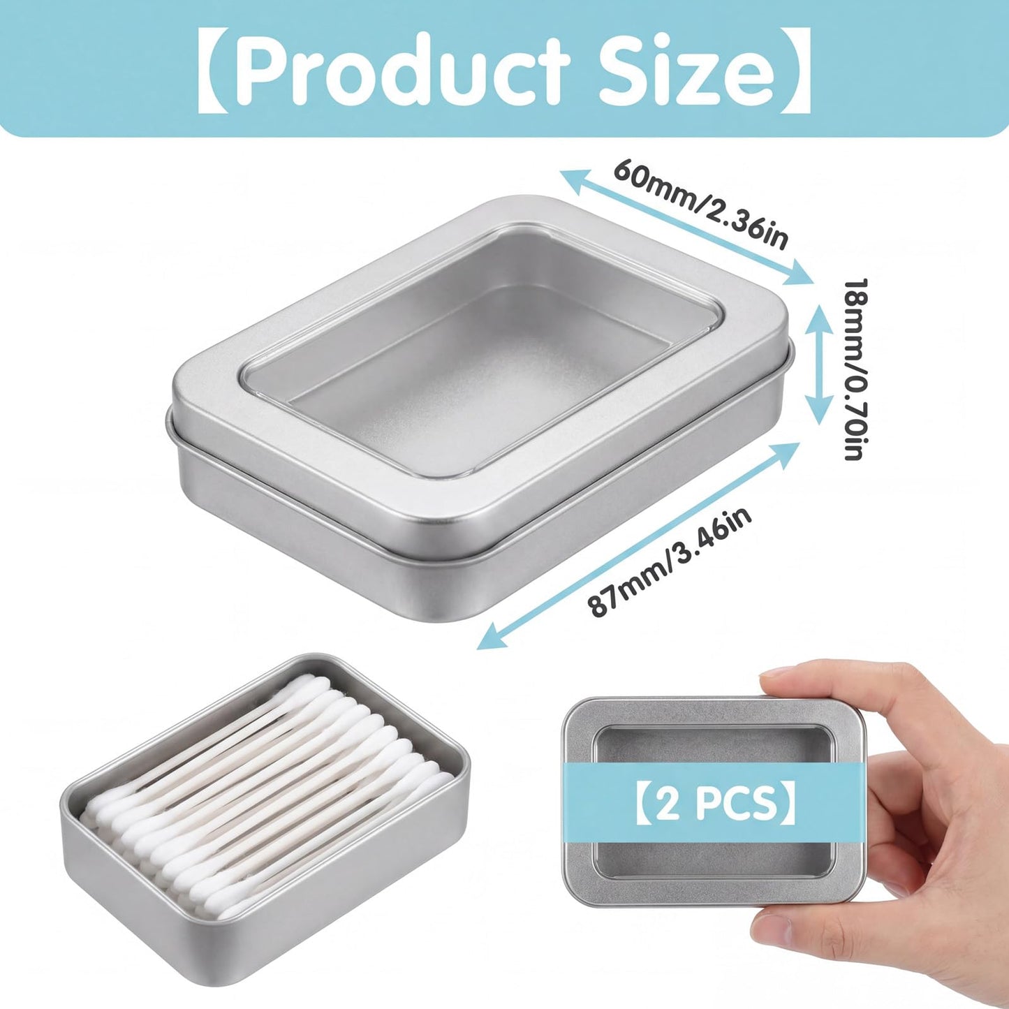 Cotton Swab Holder for Travel, 2 Pcs Portable Dental Floss Pick Holder Cotton Swab Container Empty Metal Hair Tie Organizer Pick Dispenser for Pill Oral Care Hotels Dating Dinners Teeth Cleaning