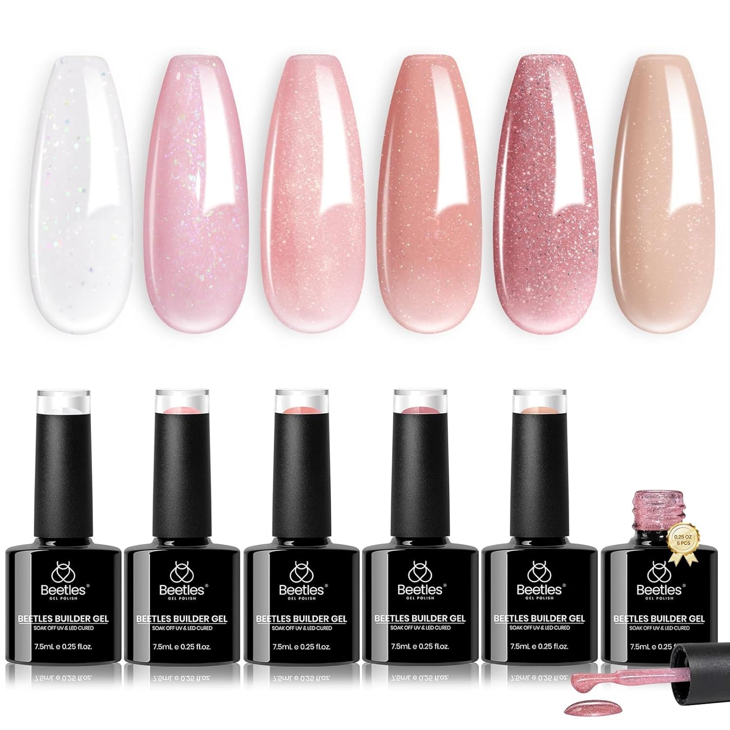 Beetles Builder Gel Set - HEMA-Free Nail Extension Gel | 6 Peach Colors, 8-in-1 Strengthening Formula for DIY Nail Art