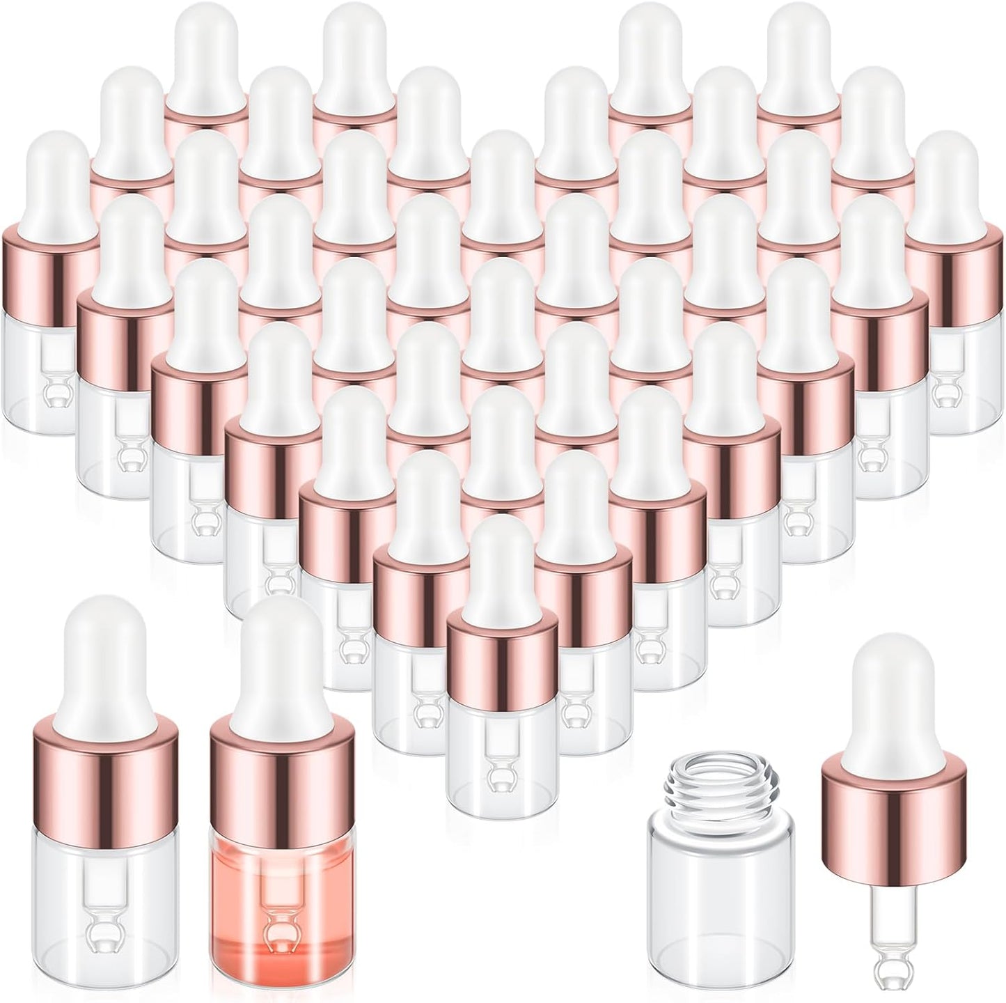 Mini Glass Oil Dropper Bottles - 100 Pcs 1 ml Clear Essential Sample Containers | Travel-Friendly Perfume Vials with Caps