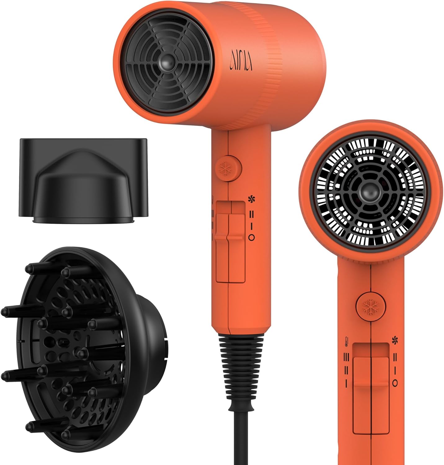 AINA Hair Dryer with Diffuser - Advanced Ionic Technology & Ceramic Coating | Fast Drying & Shine 110V/Ash Grey