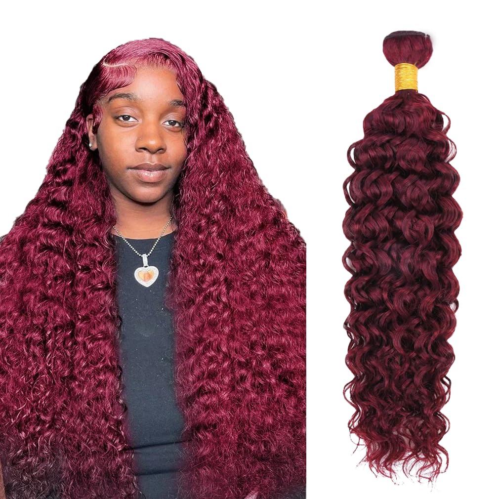 #99J Win Red Bundles Human Hair Water Wave Bundles 22 Inch Burgundy Unprocessed Brazilian Virgin Hair Deals Quick Weave Hair Extensions 1 Bundle 50 Gram Per Bundle For Woman