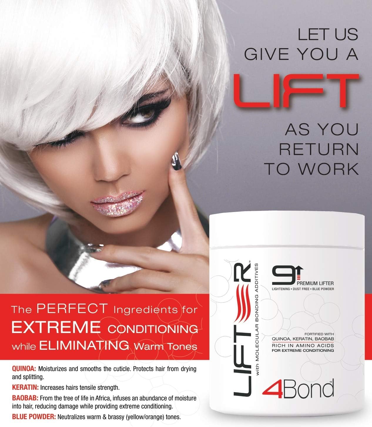 Premium Hair Bleach Powder - Blue Based Lightener for Up to 9 Levels of Lift | Infused with Amino Acids & Proteins | 16 Fl Oz