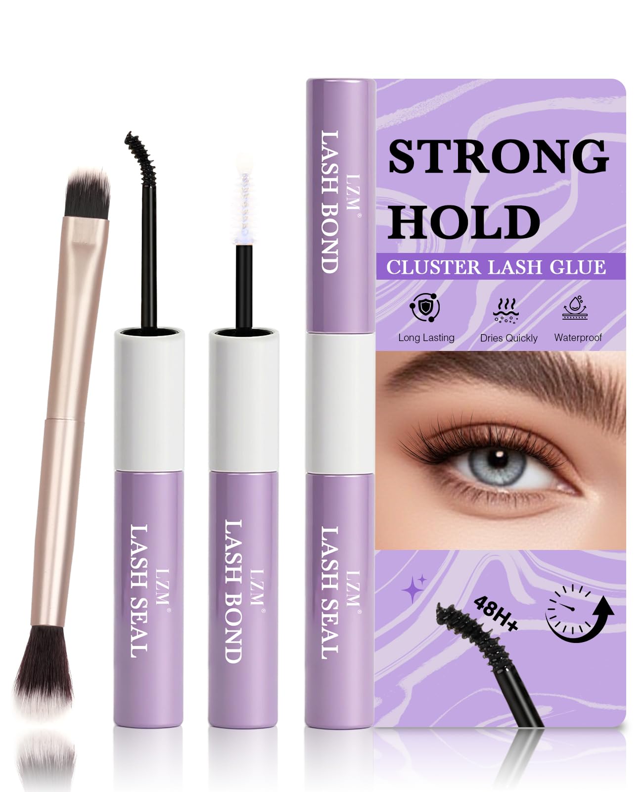 LZM Bond and Seal Lash Glue Eyelash Glue 2 in 1 Strong Hold Long Lasting Cluster Lashes Bond and Seal for Individual Eyelashes (5ml+5ml-09)