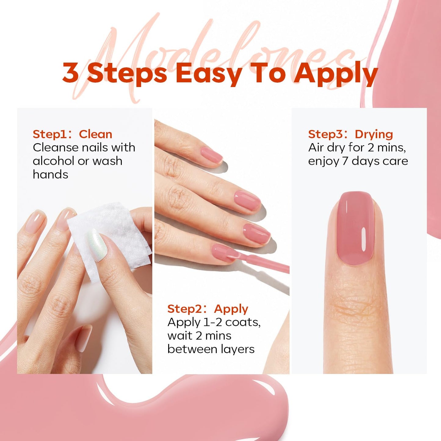 modelones Nail Strengthener and Growth Blushed Berry Nail Polish Quick Dry Nail Repair for Damaged Nails Strengthening Polish Natural Concealer Foundation Toenails & Nail Care Gifts for Women