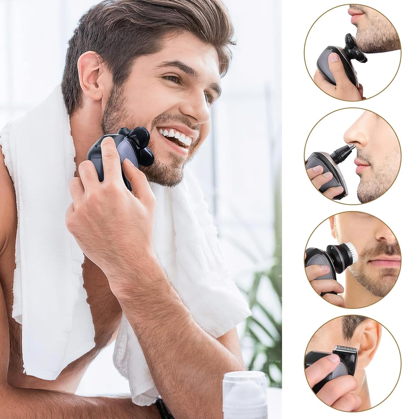 Bald Shavers for Men - 5-in-1 Waterproof Electric Head Razor | Cordless, Wet/Dry Shaving, Mess-Free Hair Capture