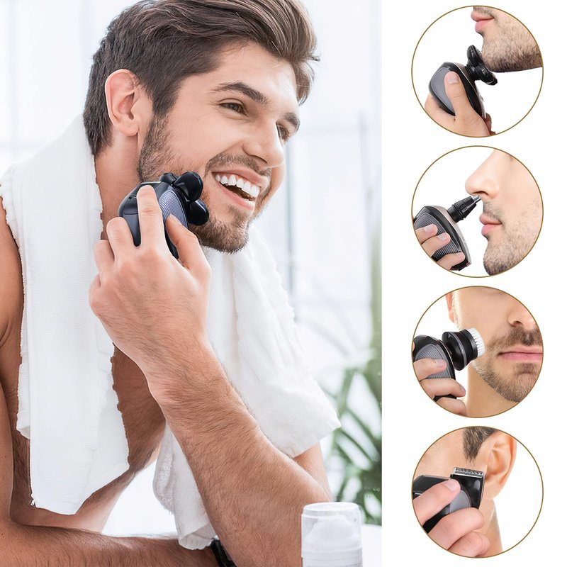 Bald Shavers for Men - Telfun Upgrade 5-in-1 Electric Head Shavers for Bald Men, 100% Waterproof Cordless Razor, Wet/Dry Shaving, 5 Dual Track Heads, Mess-Free Hair Capture