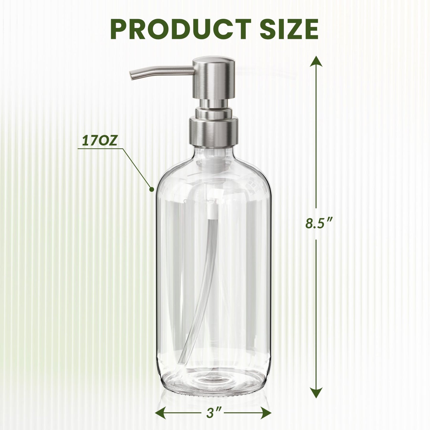 AmazerBath Soap Dispenser, 2 Pack Glass Soap Dispenser with Pump Stainless Steel, 17 Oz Hand Soap Bottles Bathroom Kitchen, Clear